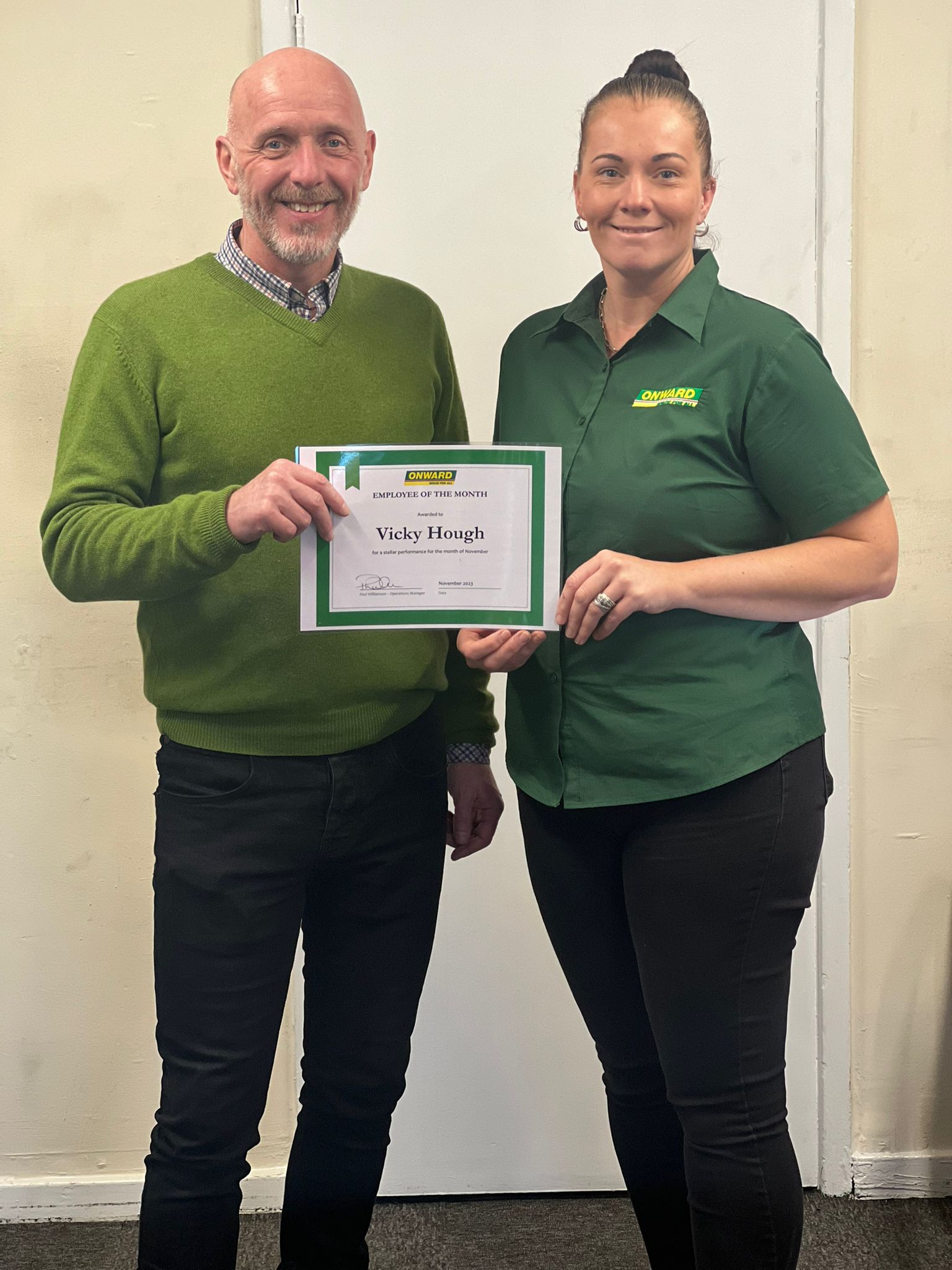 Vicky Hough, Employee of the Month for December
